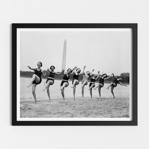 Vintage Photo Printable | Women Having Fun | Black and White Art | Tidal Basin Washington DC | Downloadable Prints