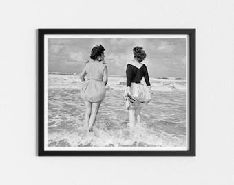 Foto vintage imprimible / Verano en la playa / Arte en blanco y negro / Arte de pared costera / Impresiones descargables