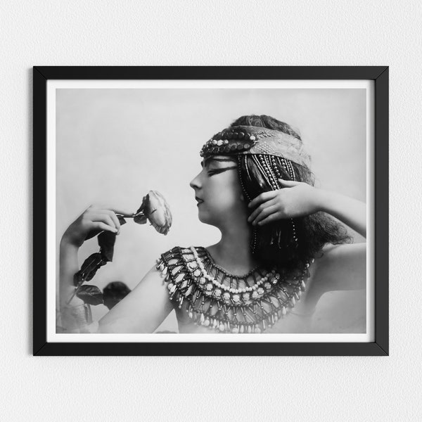 Vintage Photo Printable | Woman Dressed as Cleopatra | Black and White Art | 1920s Vintage Wall Art | Downloadable Prints