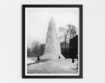 Vintage Photo Printable | Frozen Fountain | Retro Detroit Photography | Black and White Art | Winter Prints | Downloadable Prints
