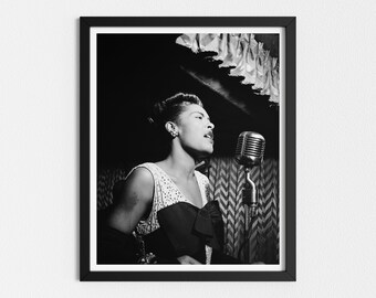 Vintage Photo Printable | Jazz Musician Billie Holiday | Black and White Art | Downloadable Prints