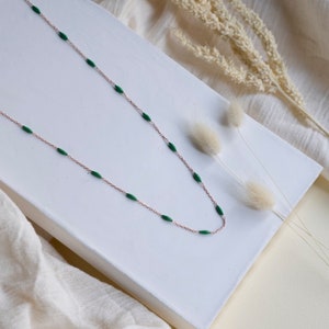Emerald Green Silver Chain Necklace, Charm Necklace Women, Elegant Jewel Gift, Daily Outfit Necklace, Anti Tarnish Necklace, Gift for Mom