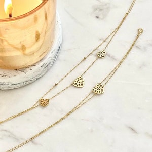 14K Gold plate Heart Bracelet, Fine Dainty Silver Chain, Multi Heart Chain, 925Silver Jewelry, Double Chain Bracelet, Christmas Gift For Her