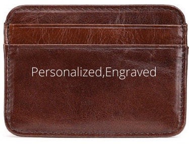  Personalized red leather wallet. Credit card, cash or