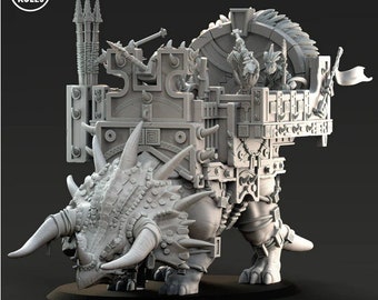 Saurian Bolt Thrower Triceratops (1+4 Models)-3D printed miniatures 8K LCD| Artisans