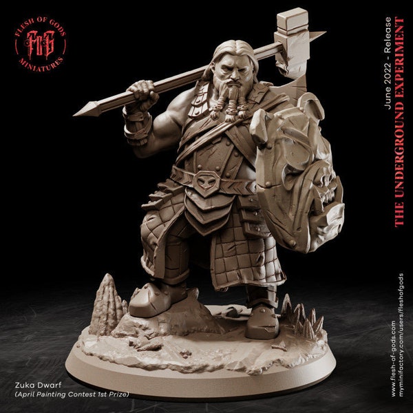 Zuka Dwarf (Grid Size: 32mm) - 3D printed miniatures 8K LCD| Artisans