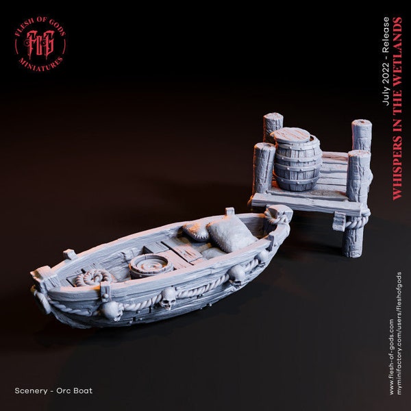 Scenery - Orc Boat and Dock (Grid Size: 32mm) - 3D printed miniatures 8K LCD| Artisans