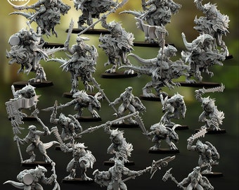 Start Playing- 1 Saurian Veteran - 13 Saurian Warriors - 9 Raptor Riders-3D printed miniatures 8K LCD | Artisans