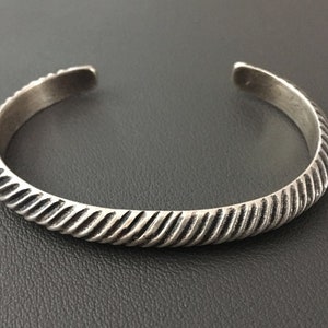 Vintage Sterling Silver Classic Cable Solid Cuff Bracelet, Sliver Jewelry, Jewelry Gift.
