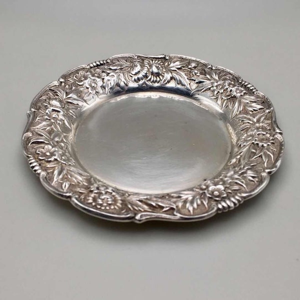 Vintage "Repousse" by S.Kirk & Son Sterling #17 Silver Small Butter Pat Dish -3 3/4",  Silver Dish, Silver Flatware, Silverware