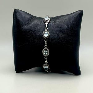Vintage 925 Silver Blue Topaz Tennis Link Bracelet 7.5&quot; - Silver Bracelet, Silver Jewelry|Gift for Her|Holiday Gift