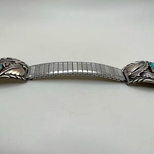 Vintage MARTIN Navajo Sterling Silver Overlay Floral Turquoise Inlay End Watch Band|watch band|holiday gift|gift for him|Father&#39;s Day gift