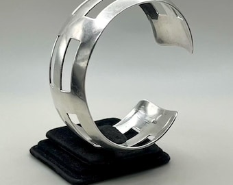 Modernist Sterling Silver Cuff Bracelet: Geometric Cutout Design