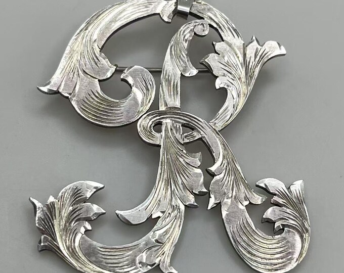 Vintage Sterling Silver Letter R Brooch Pendant - Rococo Revival ...