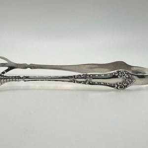 Vintage Floral Pattern by International  Sterling Silver Sugar Cube Tongs - 5 1/16&quot; Silver Flatware, Silverware|Silver Tongs