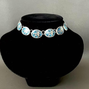 Mexico Taxco Vintage 925 Sterling Silver Turquoise Inlay Necklace 14&quot;|Holiday Gift|Gift for Her Him|Mother&#39;s Day Gift