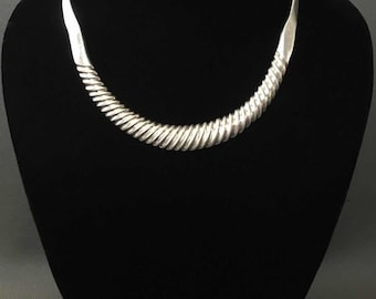 Mexico Taxco TP-42 925 Silver Half Ribbed Collar Necklace 14.25&quot; / Silver Collar, Silver Jewelry, Jewelry Gift|gift for her him