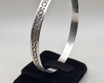 Vintage Sterling Silver Diamond and X Pattern Bangle