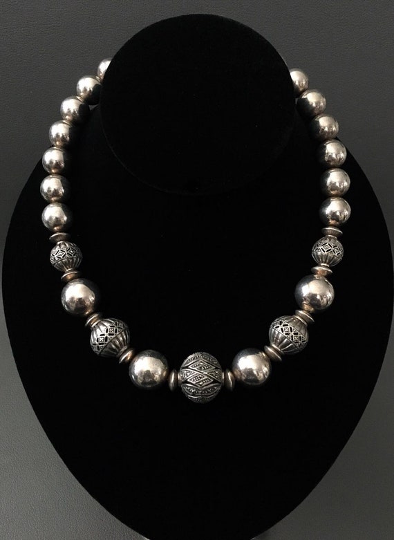 70's vintage silver925 necklace＆bracelet Vintage Sterling Silver Beads Elements Link Solid Necklace