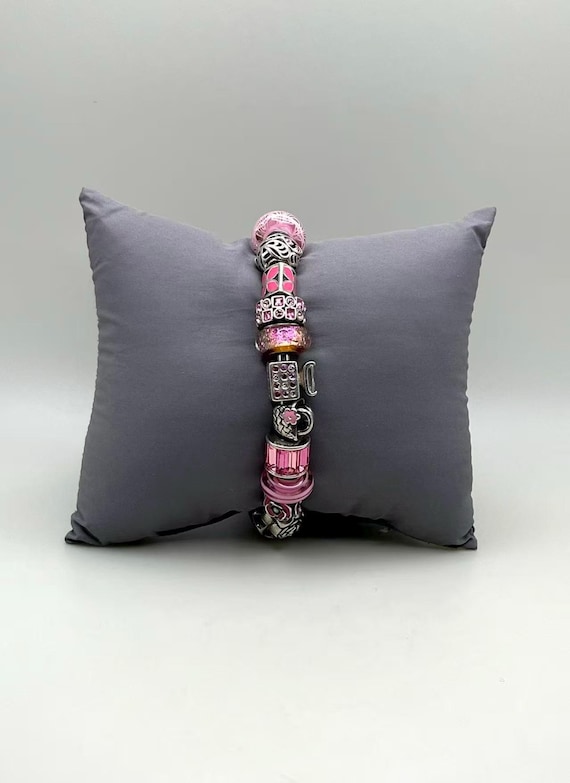 Vintage Sterling Silver Charm Bracelet: Crystal & Murano Glass Beads