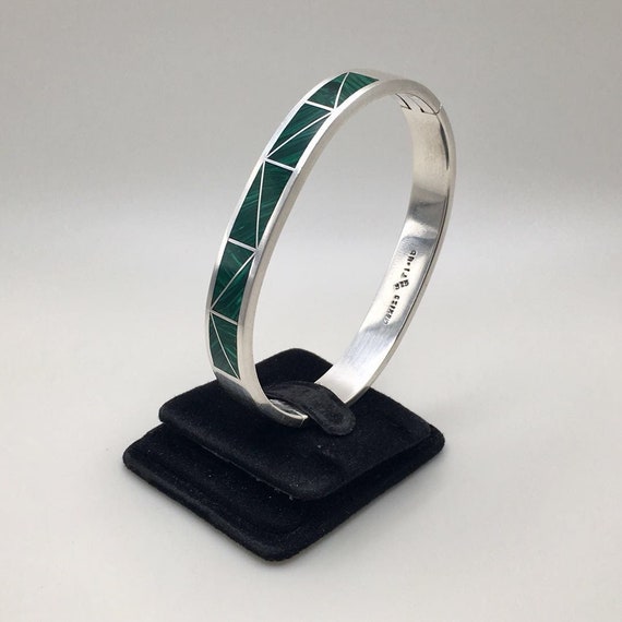 Mexico Taxco 925 Sterling Silver Malachite Inlaid… - image 1