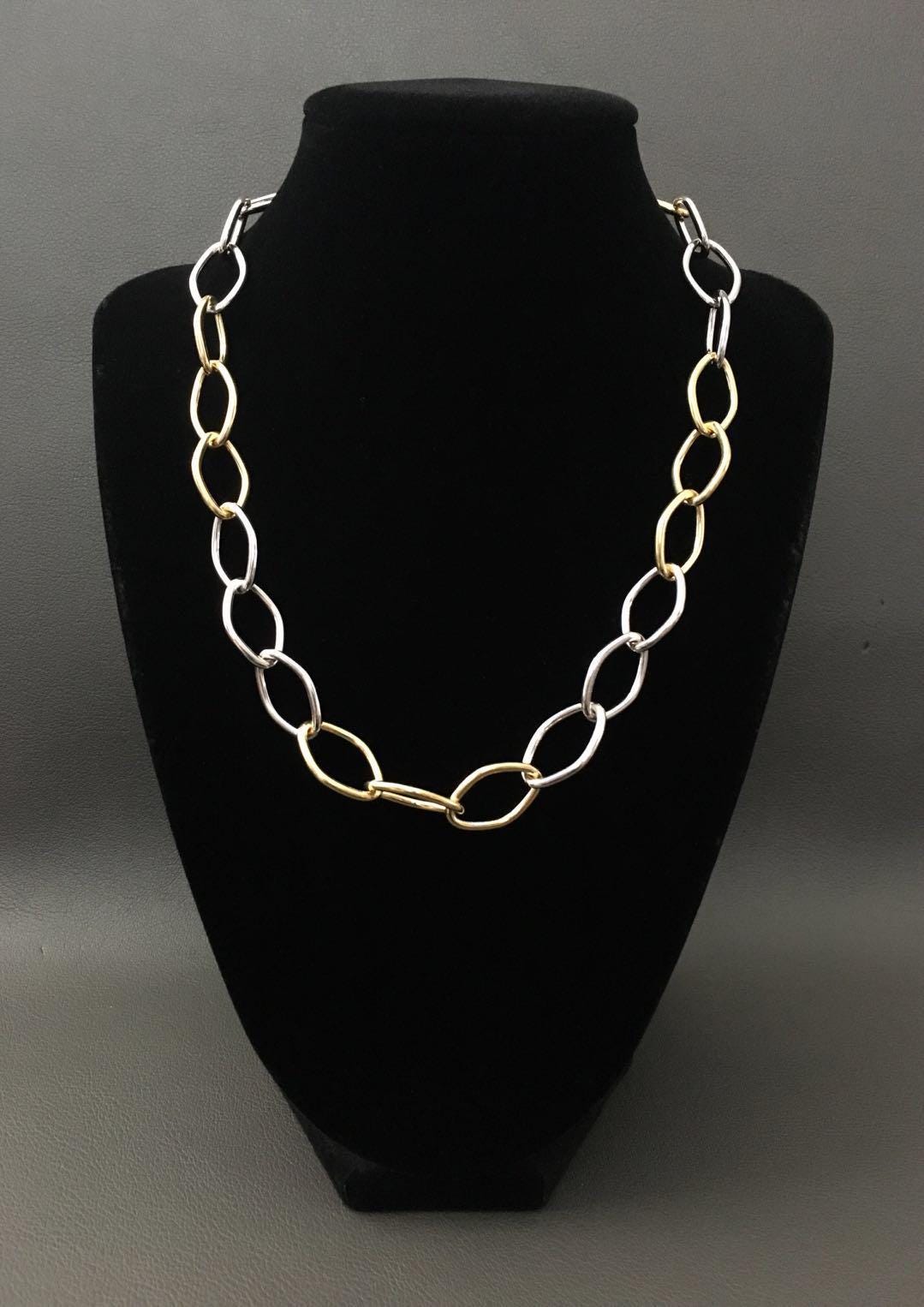 ITALY 925 Sterling Silver Two Tone Rhombus Shape Link Chain Necklace |Silver Necklace |Silver Jewelry | Jewelry Gift|gift for her him