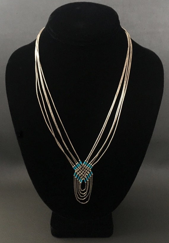 Vintage Tested Silver Multi Strands Turquoise Deco