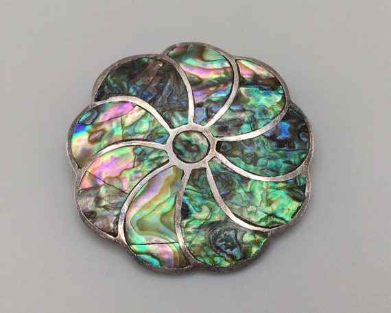 Mexico Vintage 925 Sterling Silver Abalone Pendan… - image 1