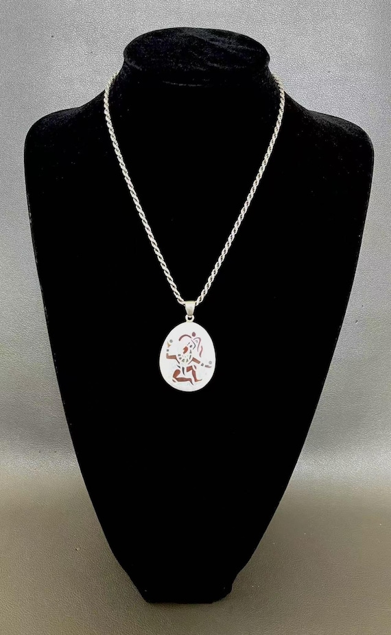 Vintage Mexican Silver Aztec Pendant Necklace: Red Resin Inlay - Etsy
