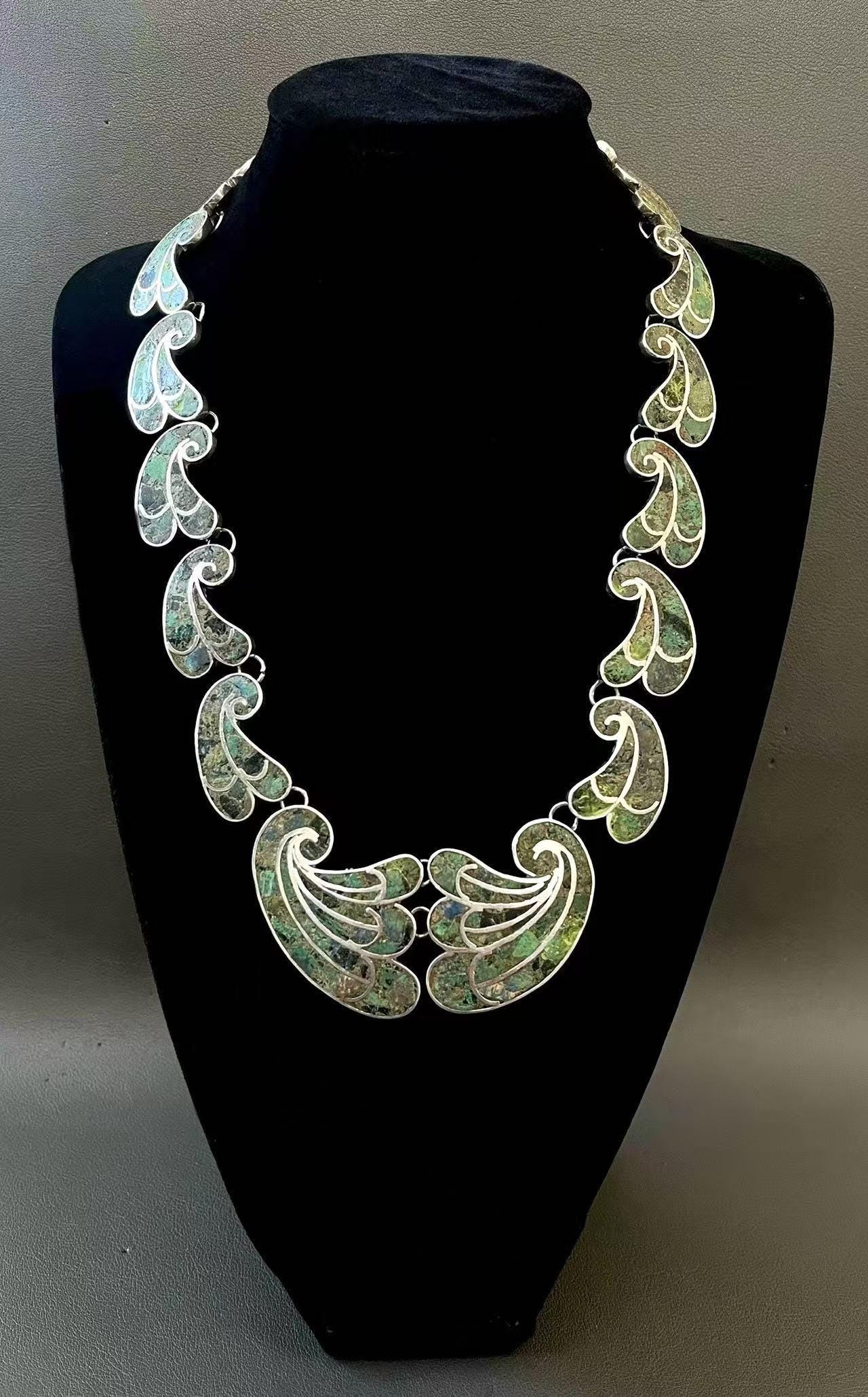 【Vintage Silver】 Taxco Wave Pendant Vintage 1950's MB Signed Taxco Mexico 950 Silver Wave Link
