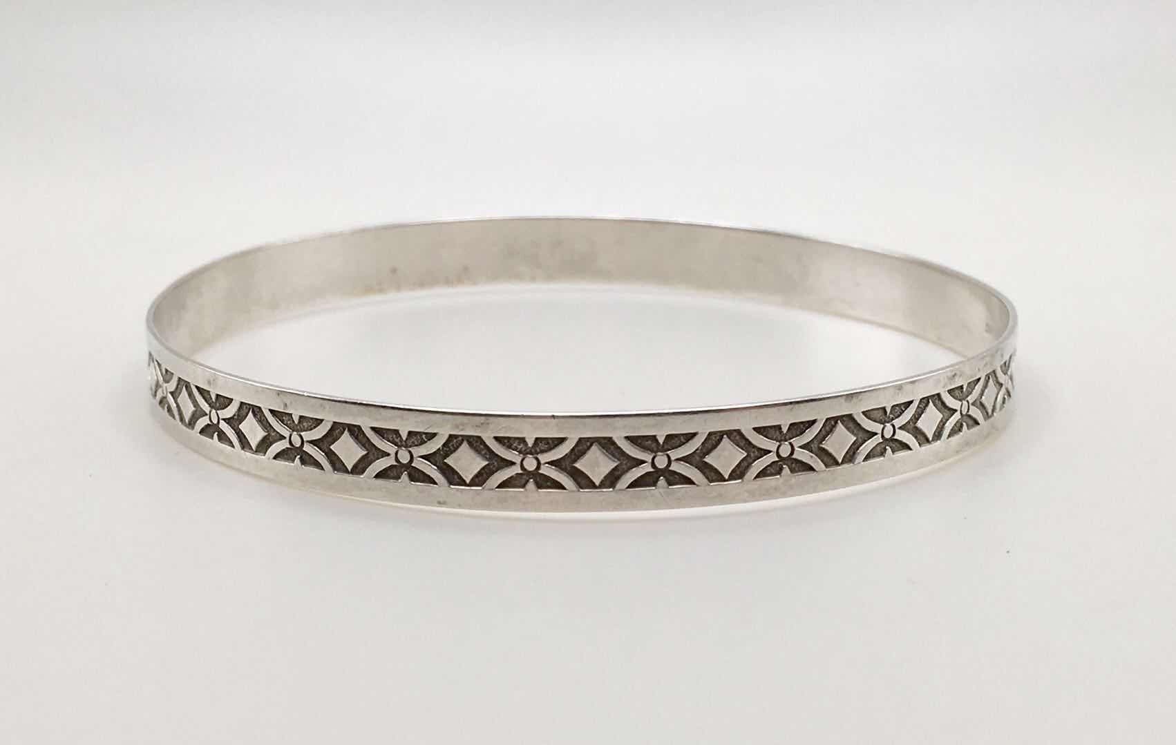 Vintage Sterling Silver Diamond and X Pattern Bangle