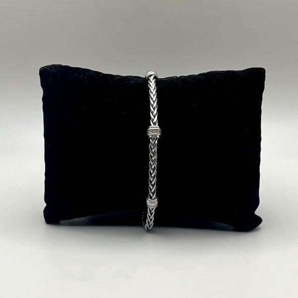 Vintage ITALY 925 Sterling Silver Braided Chain with Polished Connectors Bracelet