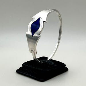 Mexico Taxco High Quality 950 Silver Lapis Lazuli Inlay Hinged/Bypass Bangle. Silver Bracelet, Silver Jewelry|Gift for Her Him|Gift for wife