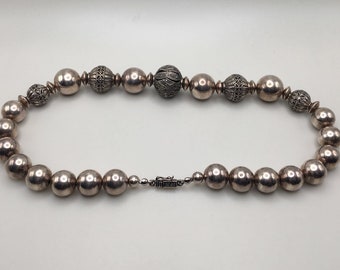 70's vintage silver925 necklace＆bracelet Vintage Sterling Silver Beads Elements Link Solid Necklace
