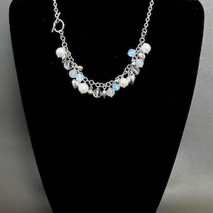 Vintage 925 Sterling Silver Hearts Pearls Crystal Beads Necklace |Silver Jewelry,|Gift for her|Mother&#39;s Day gift|silver necklace