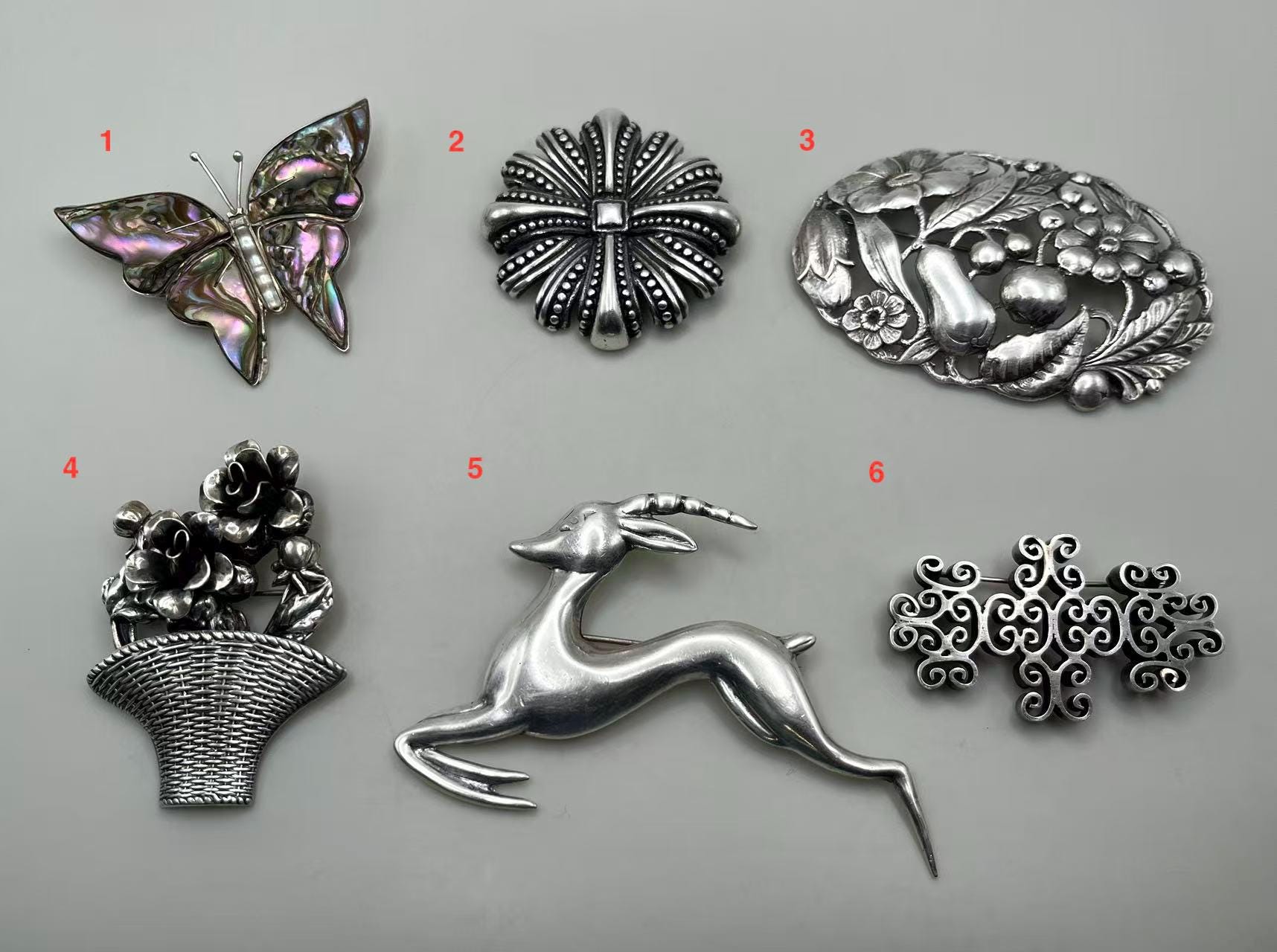 Vintage Jewelry - Various 925 Sterling Silver Pin Brooch (6)