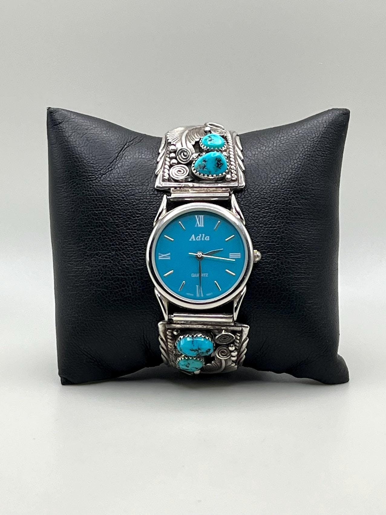 Vintage Adla Sterling Silver Turquoise Navajo Native Watch  display picture 1