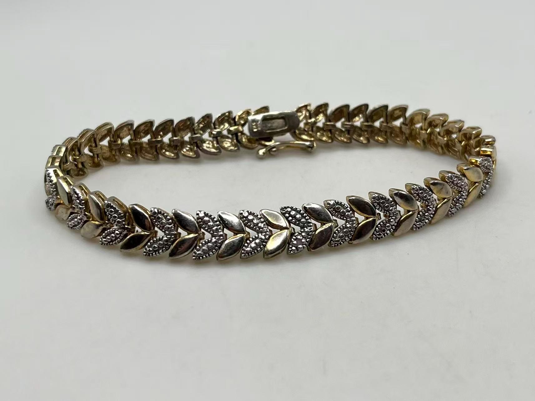 Fas 925 Vintage FAS 925 Sterling Silver Marcasite and Gold Plated Leaf-link ...
