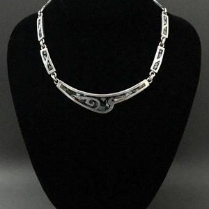 Vintage Mexico Taxco 925 Silver Abalone Shell Inlay Necklace 17 /Silver Necklace, Silver Jewelry image 1