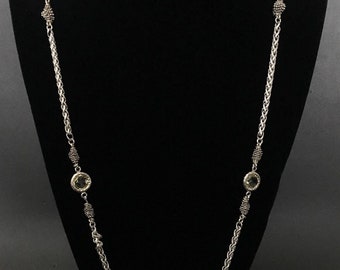 Michael Dawkins 925 Sterling Silver Long Chain w/Round Mother of Pearl,Lemon Topaz Connected Necklace " - Silver Necklace