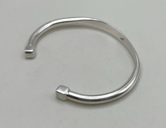 Vintage 925 Silver Plain Pattern Cuff Bracelet wi… - image 5