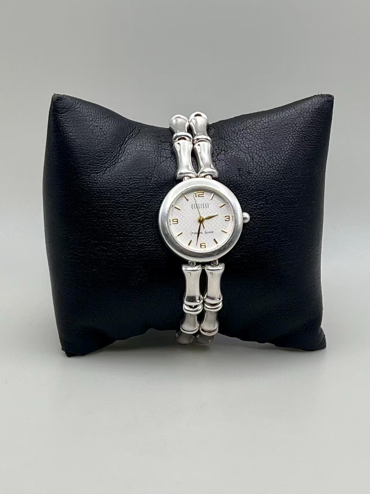 Ecclissi Sterling Silver Bamboo Watch 2 0Z Weight Vintage ECCLISSI Sterling Silver Bezel Change Reversible  main image 3