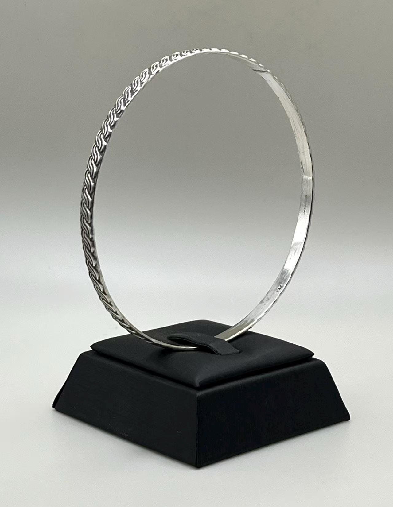 Vintage Jewelry 925 Sterling Silver Oxidized Wave Large Bangle