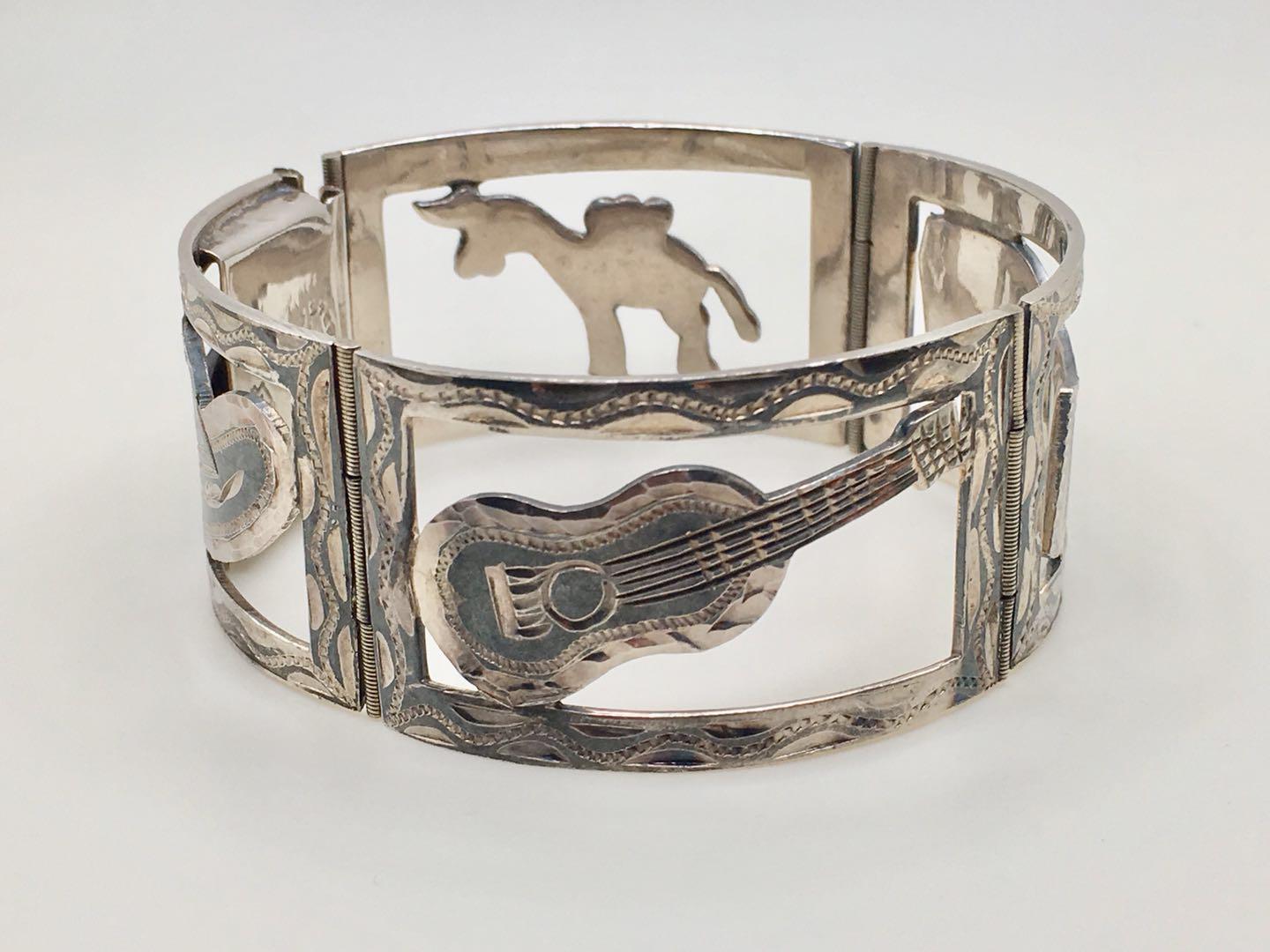 Mexico JCM Vintage 925 Silver Wide Panels Pierced Story Link