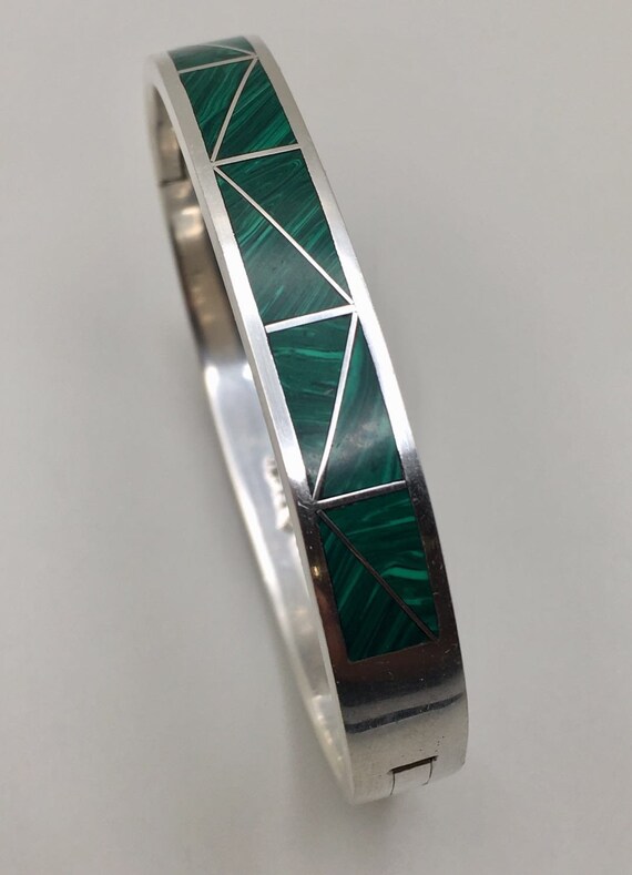 Mexico Taxco 925 Sterling Silver Malachite Inlaid… - image 6