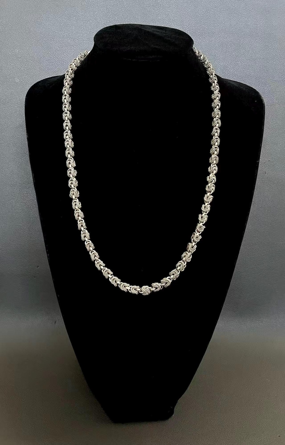 Vintage 925 Oxidized Silver Textured Byzantine Rope Chain Necklace - 25 ...