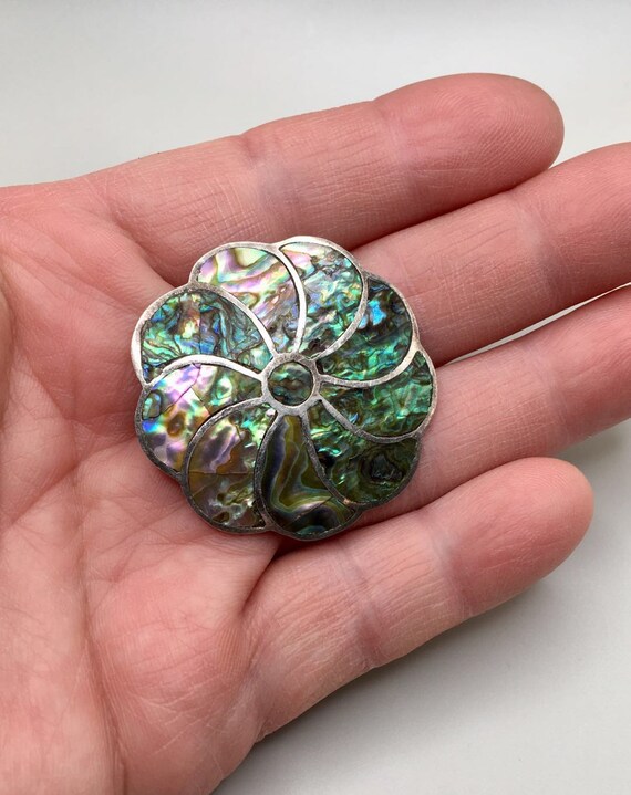 Mexico Vintage 925 Sterling Silver Abalone Pendan… - image 3