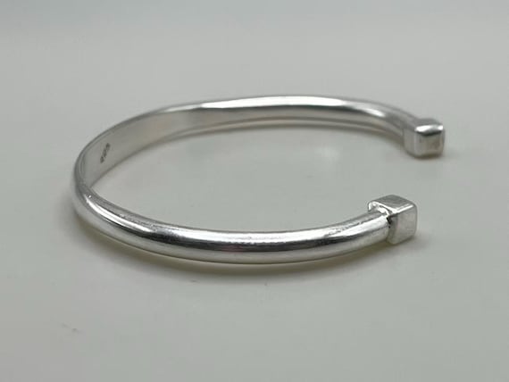 Vintage 925 Silver Plain Pattern Cuff Bracelet wi… - image 4