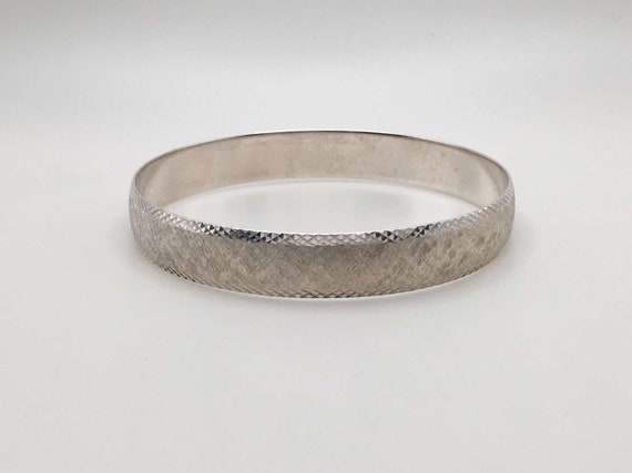 Sterling Silver Frosted Diamond Cut Bangle, Silve… - image 2