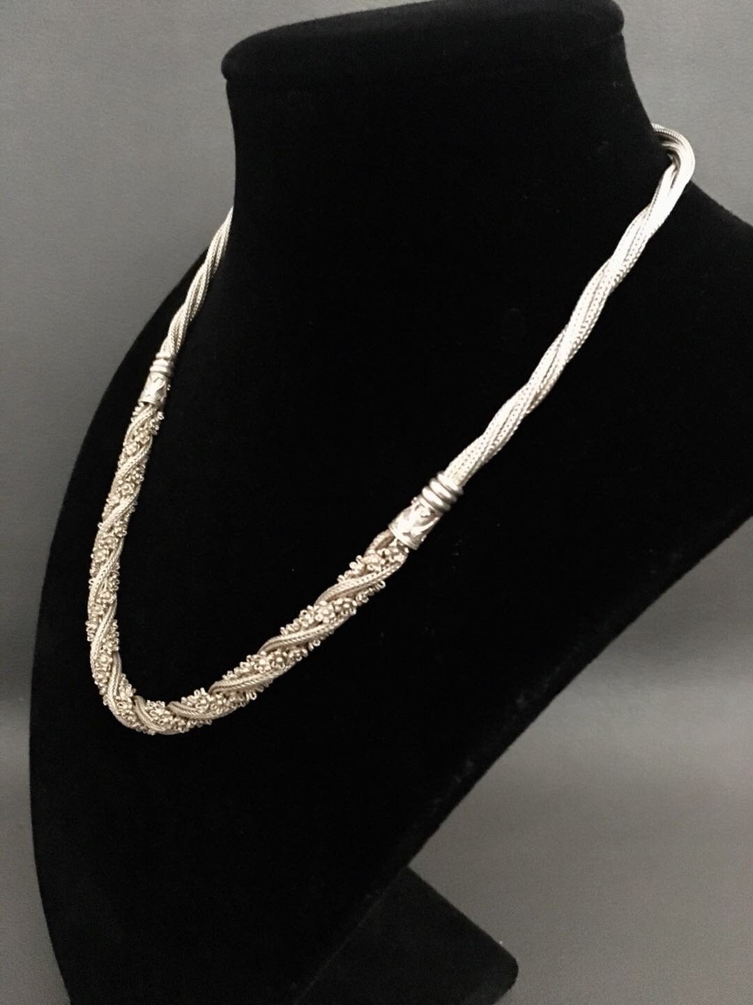 Vintage 925 Sterling Silver Foxtail Twisted Chain Necklace